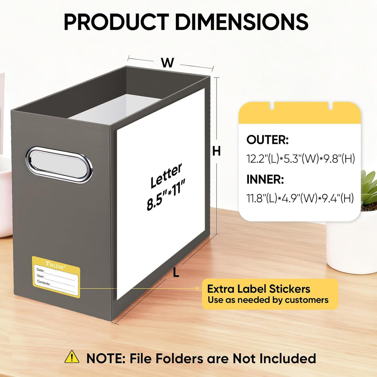 BALEINE File Organizer Box, Cardboard File Folder Organizer with Handle for Letter Size, Portable Collapsible Hanging Filing Box for Home Office Document Storage (2 Pack, Black)