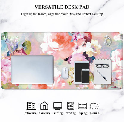 Auhoahsil Desk Mat, Ultra Large Mouse Pad, XXL Gaming Mousepad, Green Tropical Leaves Deskpad, Big Extended Full Size Mouse Pad, Desktop Desk Matt for Keyboard, Laptop & Computer, 35.5 x 15.7 in - Colors B