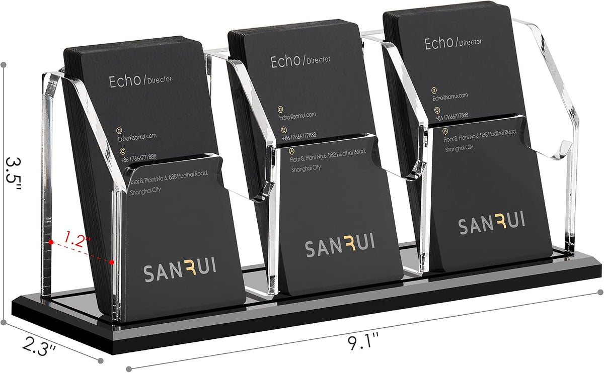 Black Business Card Holder for Desk 1 Slot Clear Acrylic Horizontal