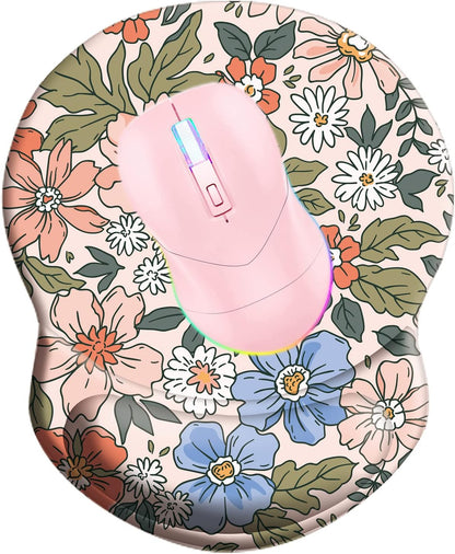 Wrist Support Mouse Pad Anti Slip Rubber Wrist Rest Mousepad 9in X 8in Small Desktop Notebook Mouse Mat for Working and Gaming (M-Pink Floral)