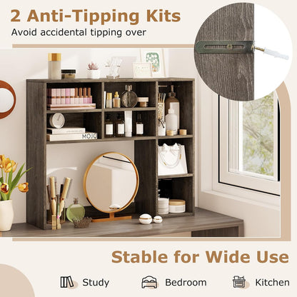 Desktop Bookshelf, Countertop Storage Hutch with 5 Shelves for Computer Desk, Desk 3-Tier Display Rack, Multipurpose Wood Desktop Hutch Storage Organizer for Dorm Office Home
