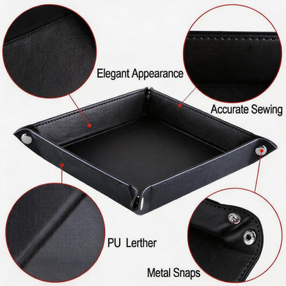 Valet Tray Desktop Storage Organizer – Vegan Leather Catchall Bedside Vanity Tray Nightstand Caddy Holder for Remote Controller, Watch, Keys, Phone, Wallet, Coin, Jewelry (Orange/Black)