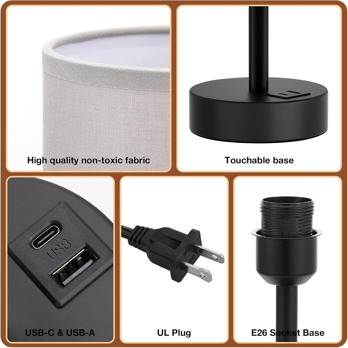 Dicoool Bedside Table Lamp for Bedroom - 3-Way Dimmable Touch Lamp, USB A+C