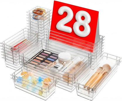 A-LuGei 【Military Grade】 Drawer Organizer, 【𝟱𝗦𝗶𝘇𝗲】 Makeup organizer, 【Holds 177 Items】 Bathroom Organizers and Storage, Organization and Storage, Desk Drawer Organizer for Vanity (Clear)