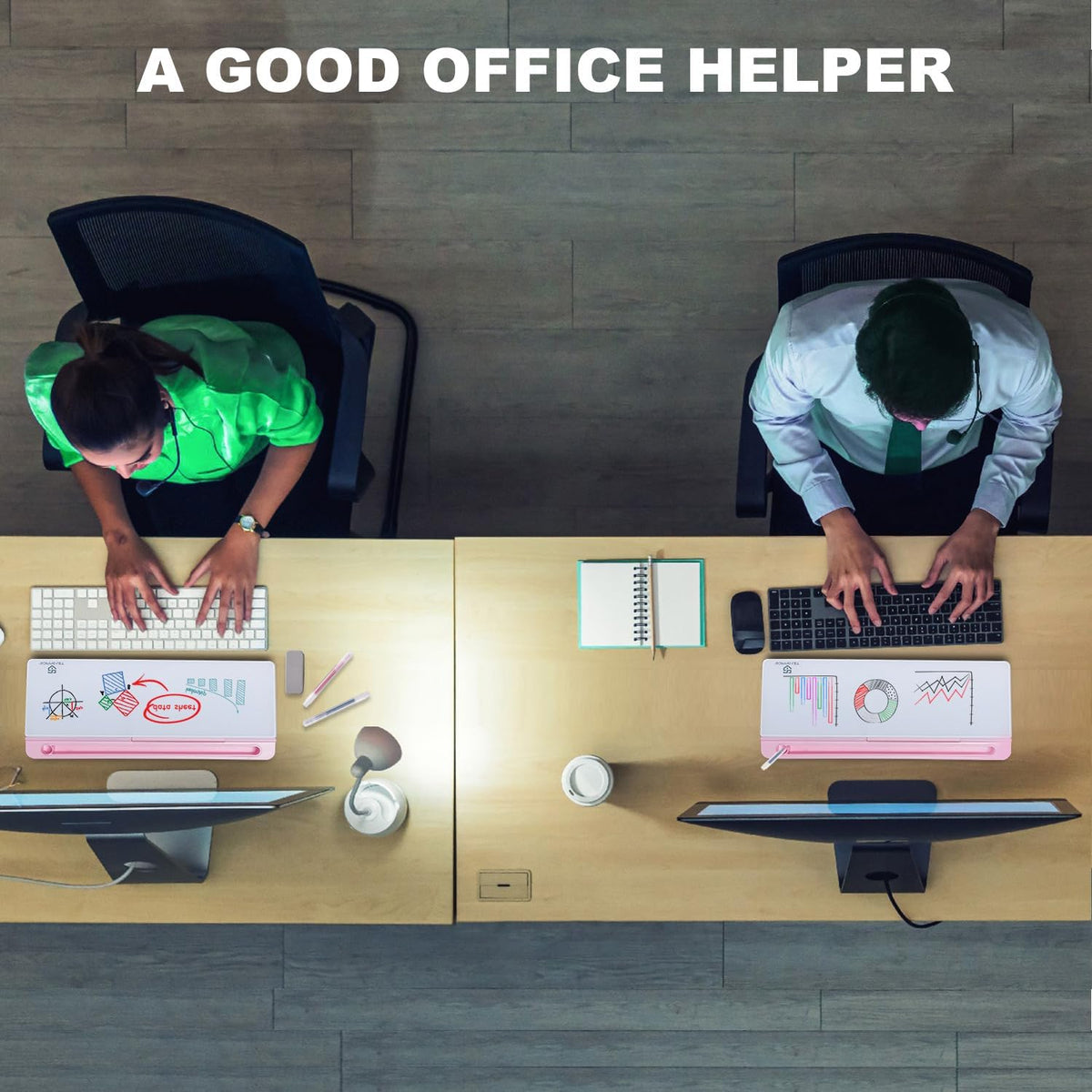 TSJ OFFICE Desktop Whiteboard Dry-Erase-Board - Computer Keyboard Stand White Board Surface Pad with Drawer, Desk Organizers with Accessories for Office, Home, School Supplies - Black