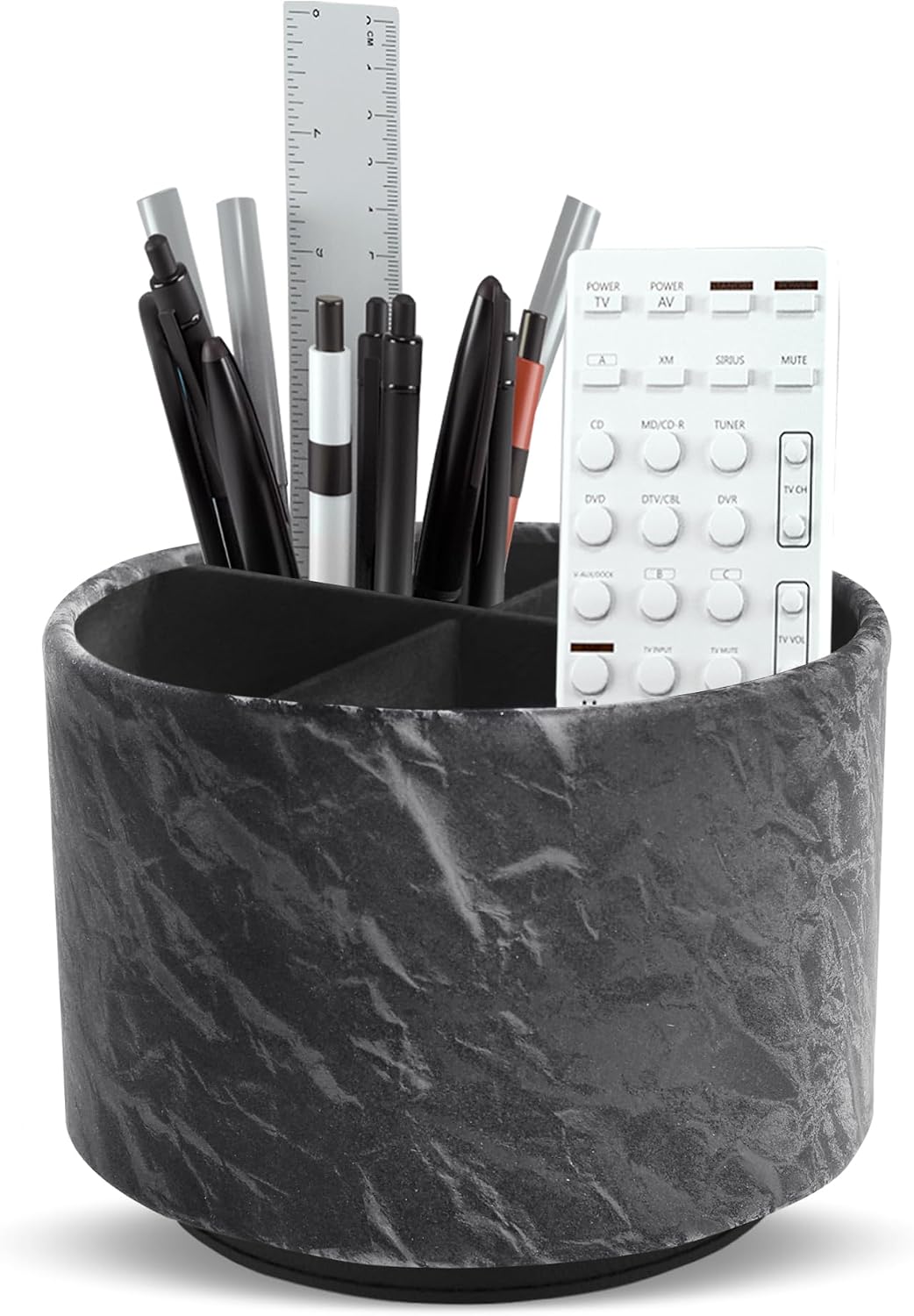 Round Leather Art Supply Organizer,Remote Control Holder,360 Degree Rotating,Multi-Functional Pencil Holder,4 Compartments Desktop Stationary Organizer(1-Blue Bird) - Colors C