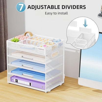 Marbrasse 5 Tier Paper Organizer Letter Tray, Mesh Desk File Organizer with Handle, Paper Sorter Desk Organizer for Home Office Supplies - Black, Adjustable