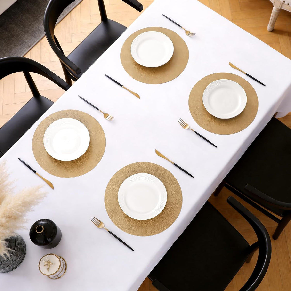 MOSAYT Vinyl Placemats Set of 6-12 X 17 Inch - Faux Leather 100% Waterproof Oil-Proof Wipeable PU Place Mats, Heat Resistant Reversible Table Mats for Kitchen, Dining, Outdoor, Reddish Brown