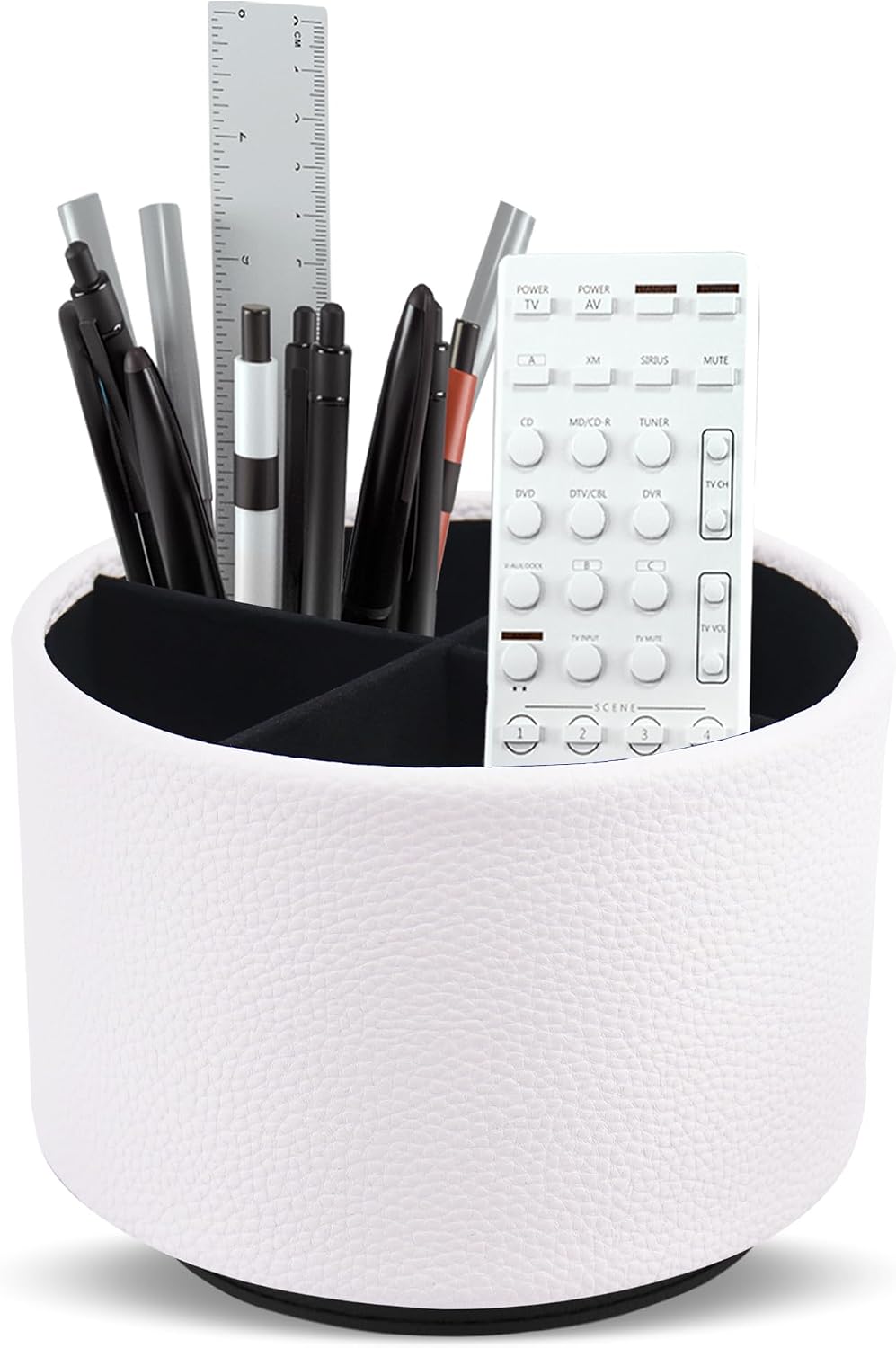 Round Leather Art Supply Organizer,Remote Control Holder,360 Degree Rotating,Multi-Functional Pencil Holder,4 Compartments Desktop Stationary Organizer(1-Blue Bird) - Colors B