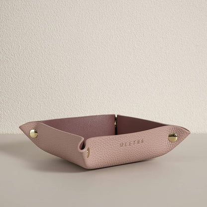 OLETHA Small Foldable Valet Tray, Travel Essentials for Women, Portable Catchall Organizer for Jewelry & Keys, for Hotel Nightstands, Home Office & Desk, Aesthetic Faux Leather, Light Taupe