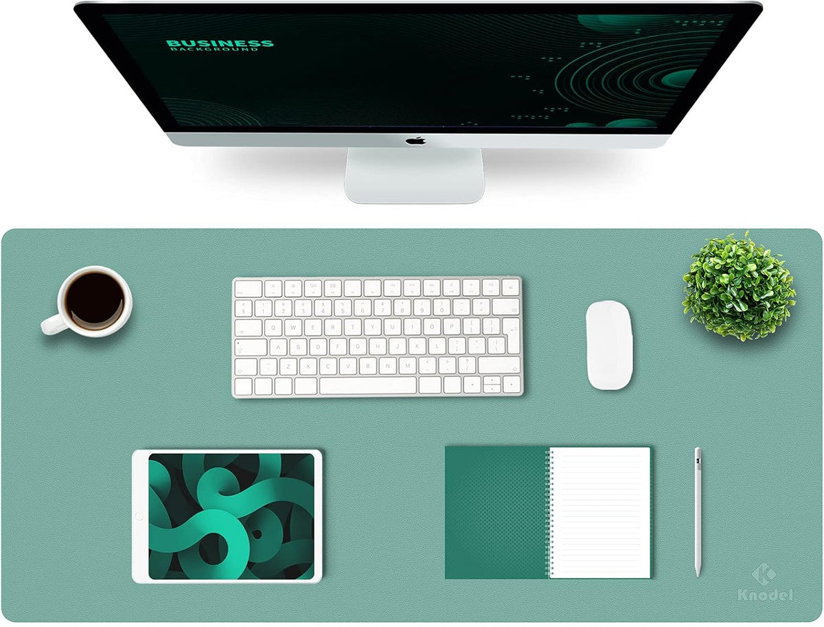 K KNODEL Large Office Leather Desk Mat, Mouse and Keyboard Pad, Computer and Laptop Mat, Desktop Protector and Cover, Writing Pad and Blotter (31.5"x15.7", Black)