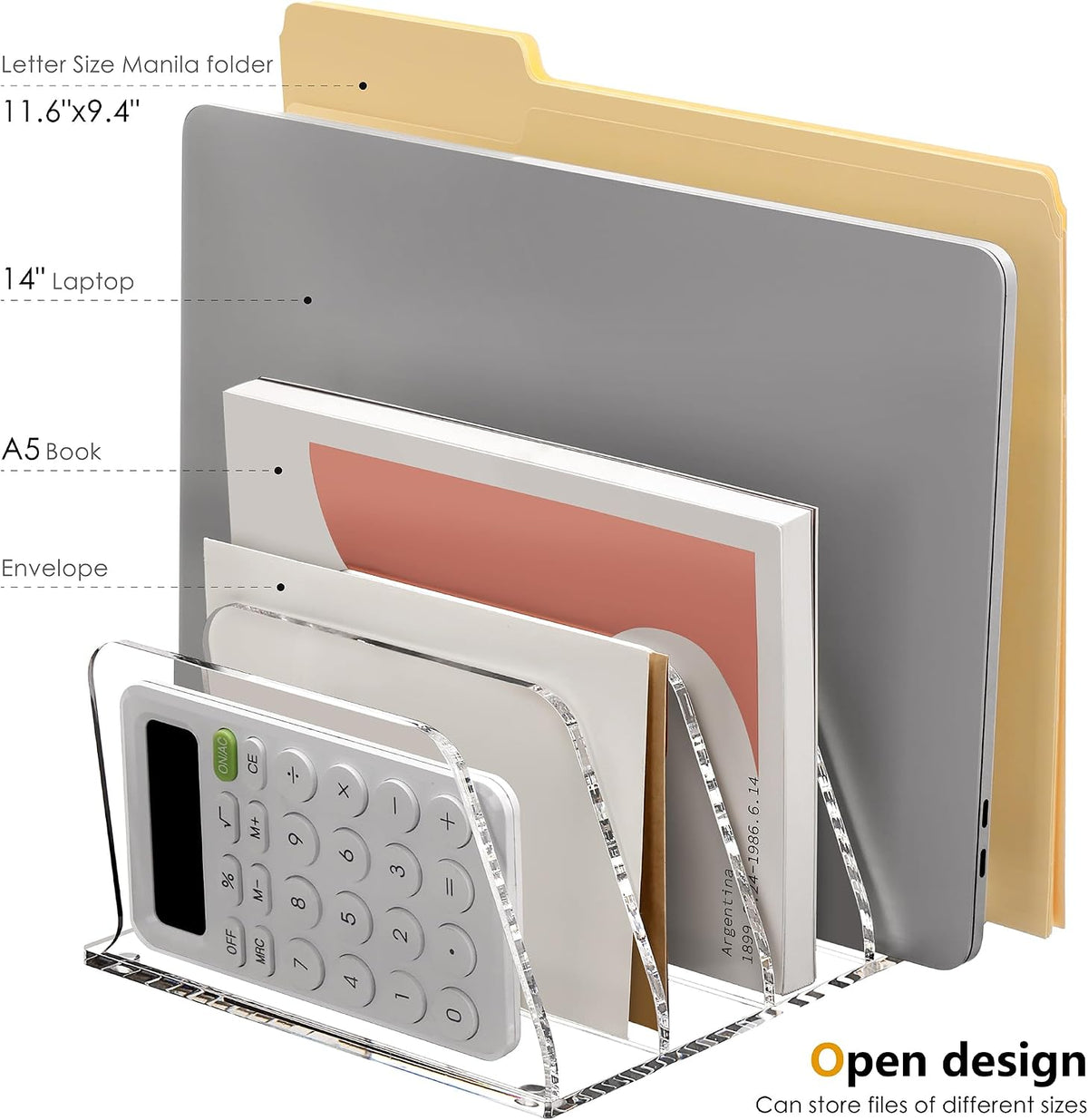 SANRUI Acrylic Mail Sorter Desktop Organizer Holder with Drawer, 5 Compartments Clear Small File Script Letter Document Storage for Desk Bill Filling Envelope Holder Office, Home, School Organization