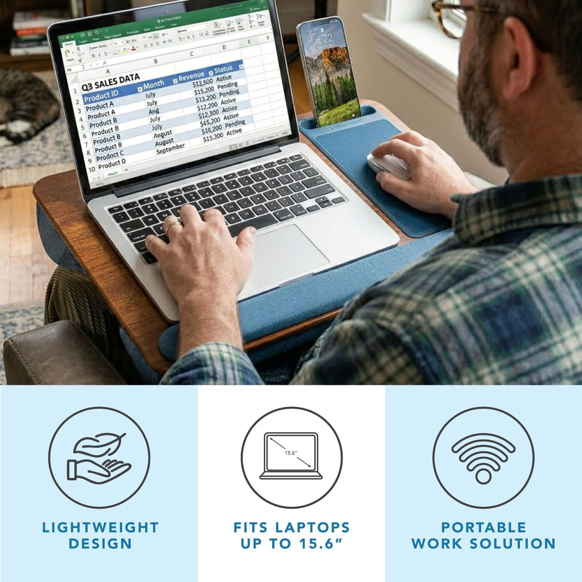 LAPGEAR Home Office Pro Lap Desk with Wrist Rest, Mouse Pad, and Phone Holder - Black Carbon - Fits up to 15.6 Inch Laptops - Style No. 91598