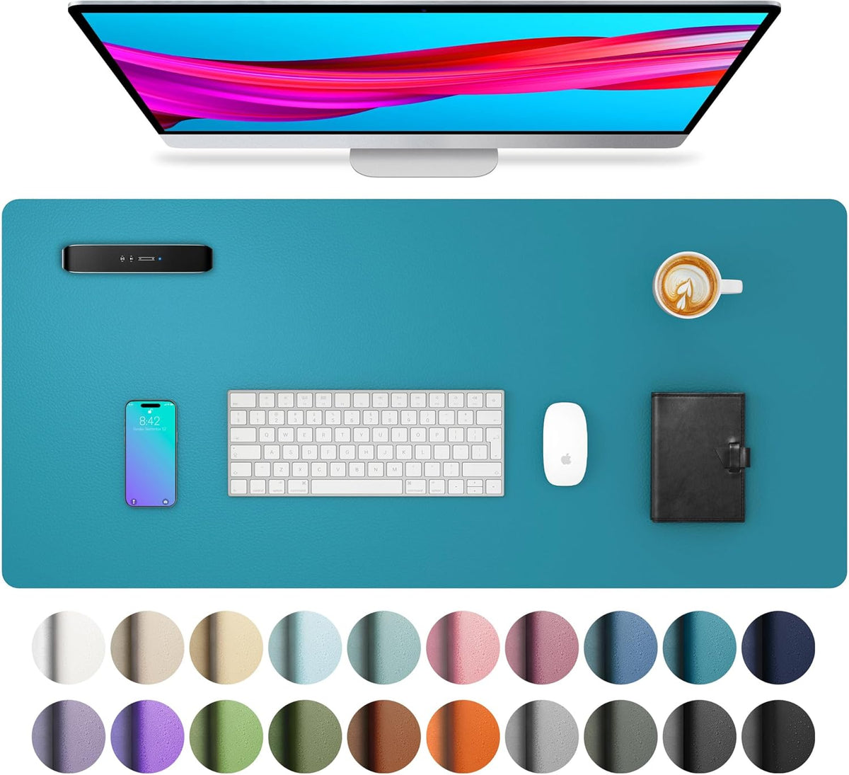 Aothia Leather Office Desk Pad Protector, Non-Slip PU Leather Desk Blotter, Waterproof Laptop Writing Mouse Pad for Office and Home, Black, 31.5" x 15.7" - Colors B