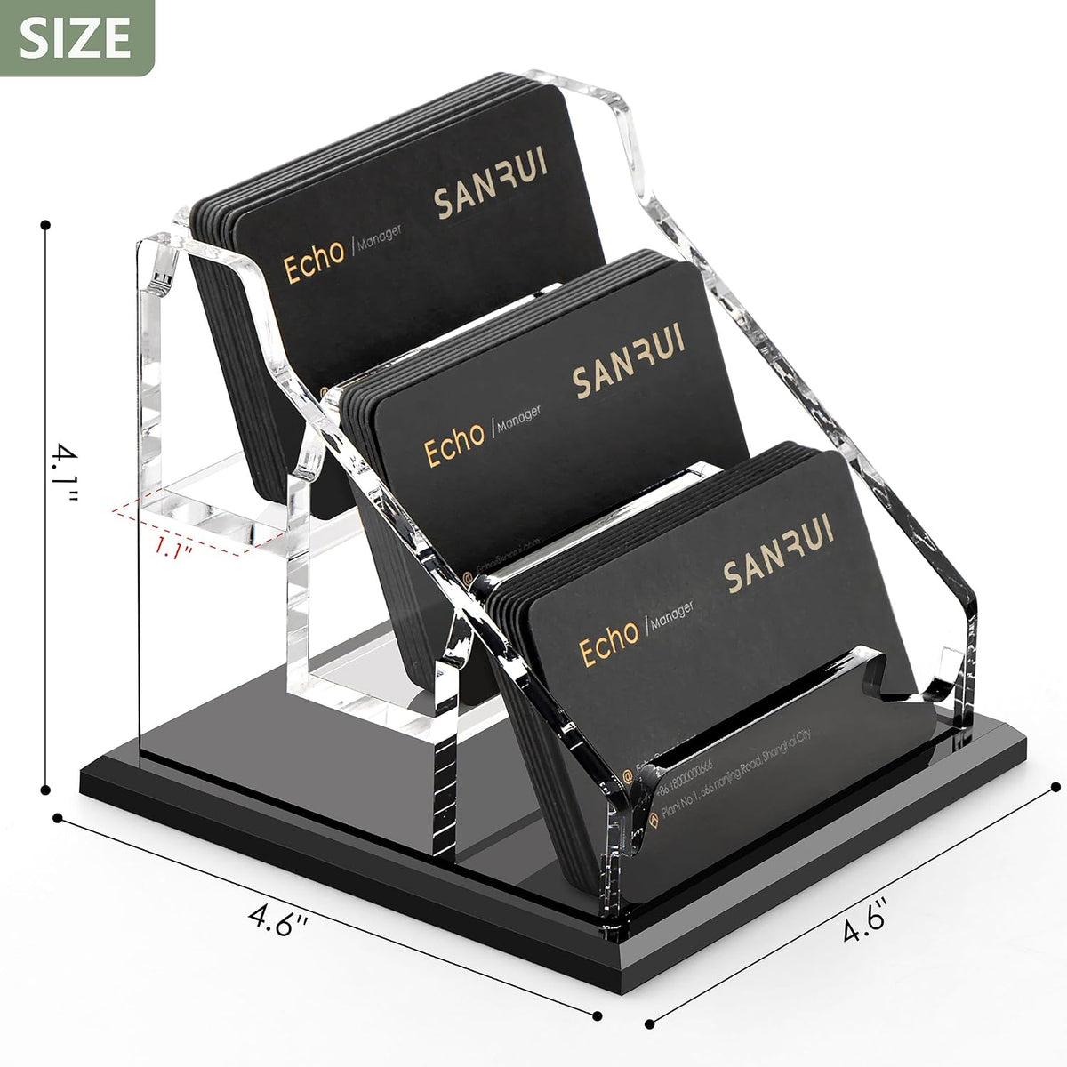 Black Business Card Holder for Desk 1 Slot Clear Acrylic Horizontal