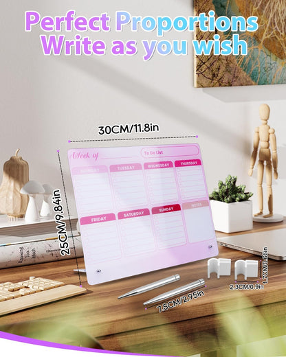 UCEC 12" x 10" Dry Erase Calendar Weekly for Desk Home Office & School | Planning Reminder Board to Do List Calendar for Office with Stand and Pen Clip