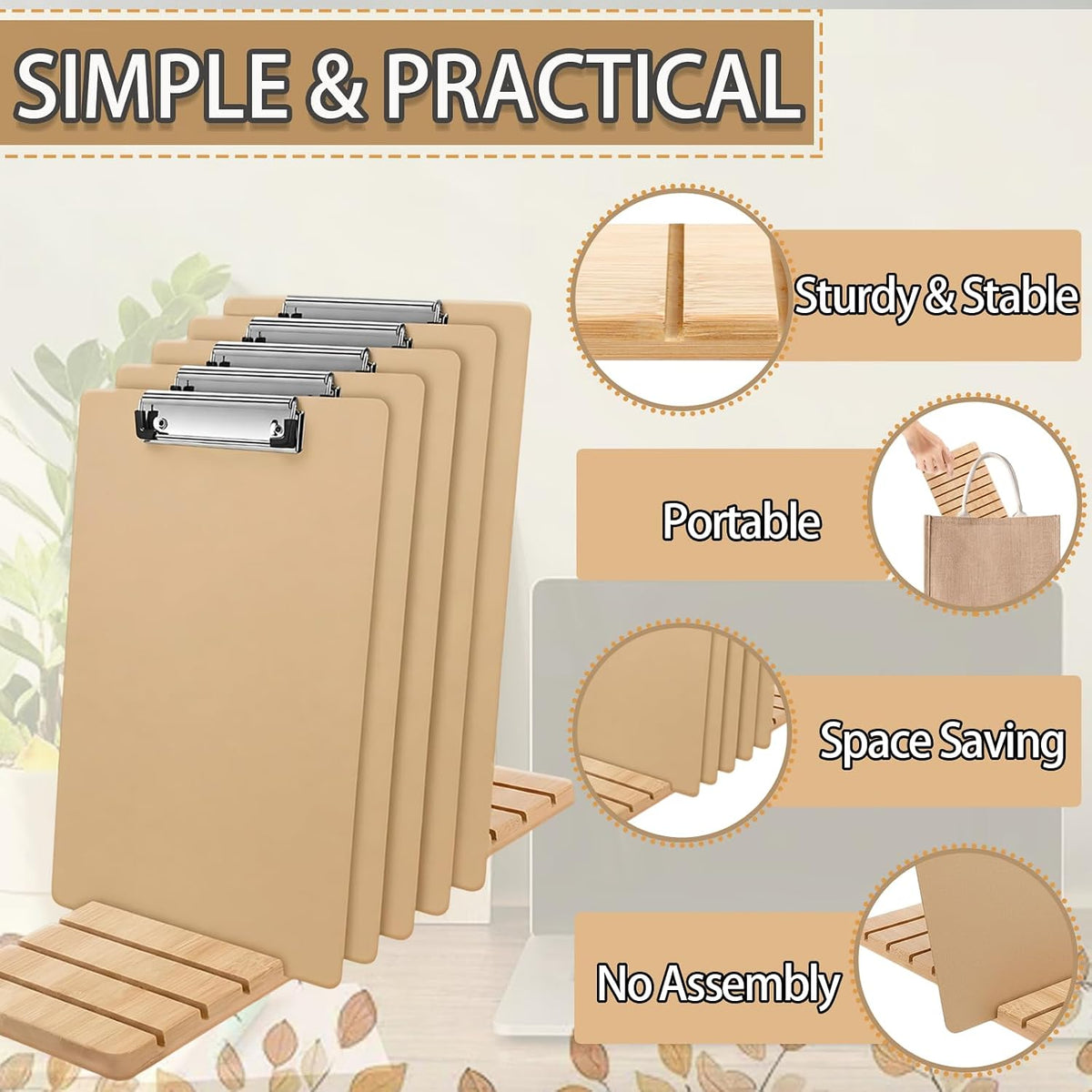 Bamboo Clipboard Holder, 12 Slots Clipboard Organizer, Storage Rack, Document Typing Paper Stand, Receipt Holder, Menu Display Receipt, for Office School Teacher No Assembly Required, 5.9x15.7''