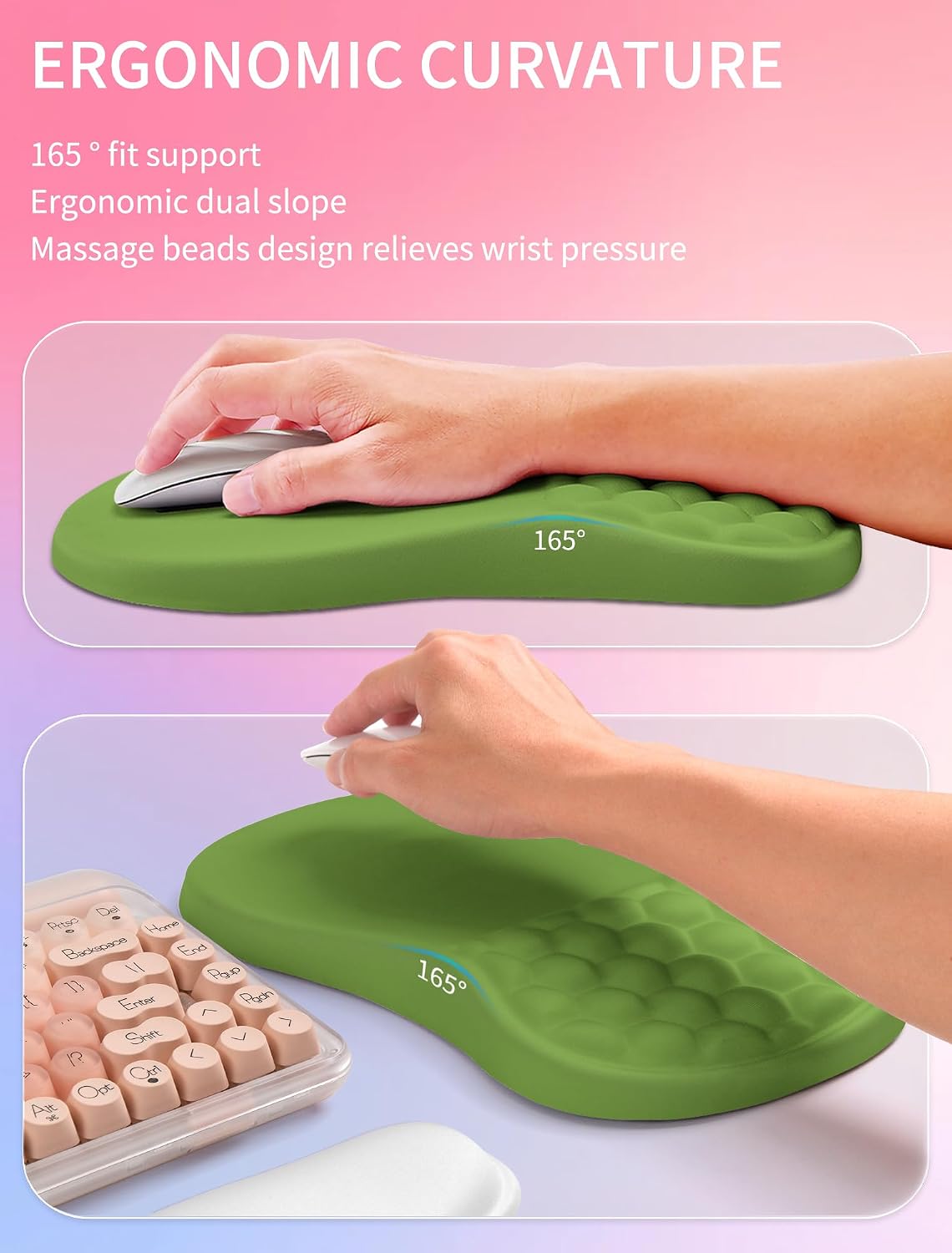 2in1 Combination, Wave Keyboard Wrist Rest and Ergonomic Curvature Mouse Pad Wrist Support for Relieve Wrist Pain, Filled with Soft Cushion Memory Foam, Black