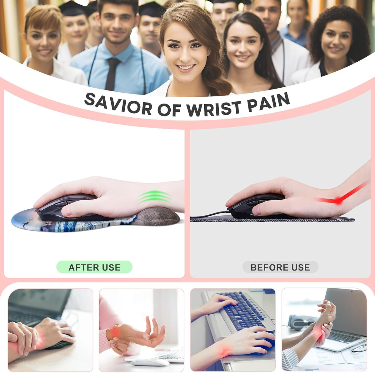 JIKIOU Mouse Pad, 2 Pack Ergonomic Mouse Pads with Comfortable Gel Wrist Rest Support and Smooth Cloth, Non-Slip PU Base for Easy Typing Pain Relief Durable and Easy to Clean Small Black