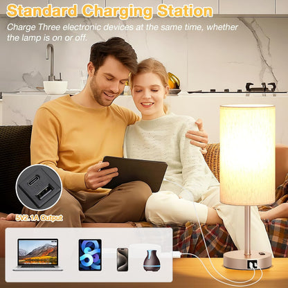 Dicoool Bedside Table Lamp for Bedroom - 3-Way Dimmable Touch Lamp, USB A+C