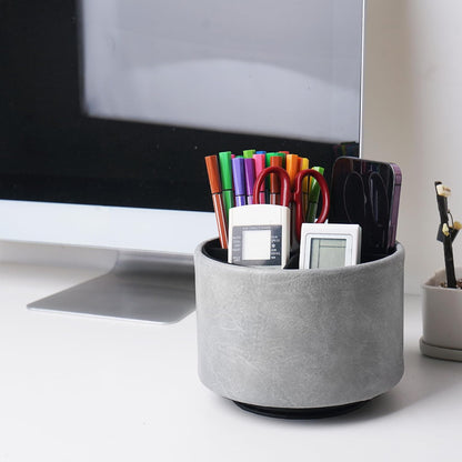 Round Leather Art Supply Organizer,Remote Control Holder,360 Degree Rotating,Multi-Functional Pencil Holder,4 Compartments Desktop Stationary Organizer(1-Blue Bird) - Colors B