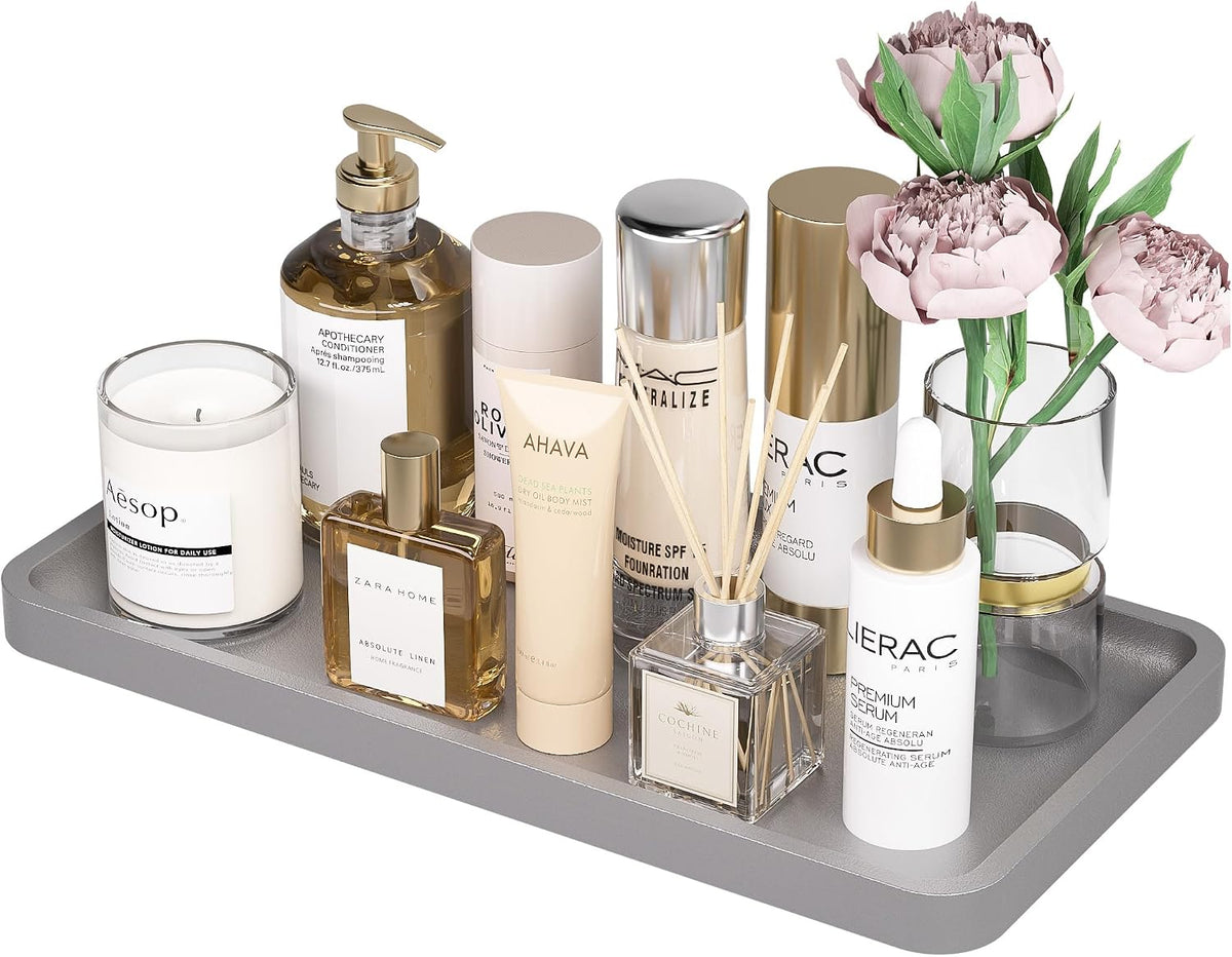 Small Bathroom Vanity Tray for Countertop Makeup Perfume Jewelry Decor Candle Keys, Small Black Kitchen Tray for Soap Dispenser Spice Bamboo Toilet Tray 7.9" L x 4" W x 0.79" H