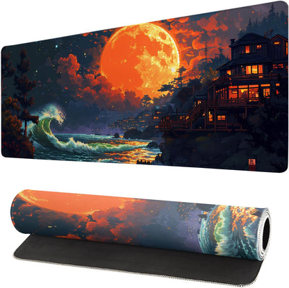 Japanese Mouse Pad, Large Japanese Desk Mat, XL Anime Gaming Keyboard Mat, Non-Slip Rubber Base, Big Extended Desk Protector for Home Office, 31.5”x11.8”