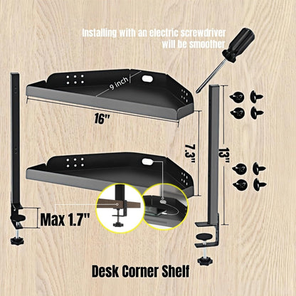 Desk Clamp Shelf, 16 Inch Corner