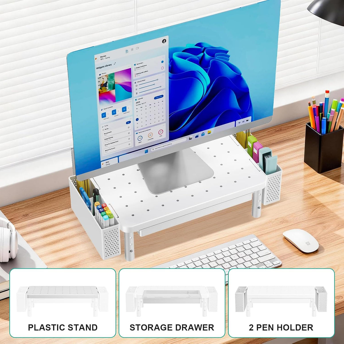 WALI Monitor Stand Riser with Drawer, Desk Organizers and Accessories for Computer, Printer, Laptop Stand for Home Office Supplies, (PTT005-B), 1 Pack, Black