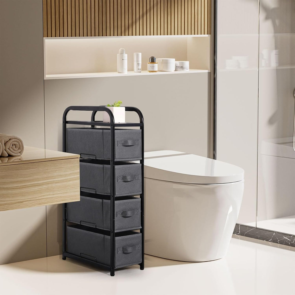 Dresser Storage with 3 Drawers, Fabric Dresser Tower, Vertical Storage Unit for Bedroom, Closet, Office, Black