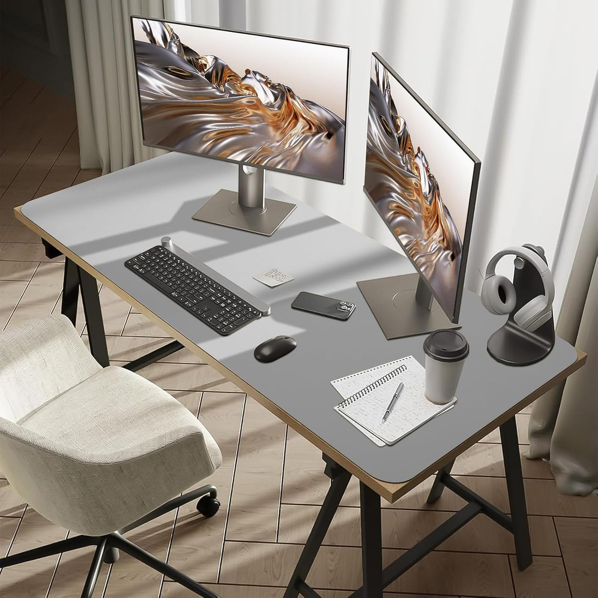 Bloss Leather Desk Pad and Keyboard Wrist Rest, Large Mouse Pad + Keyboard Pad+Mouse Wrist Support, Non-Slip Desk Mat Protector for Office, Home(31.5×15.7 Inches,Beige) - Colors B