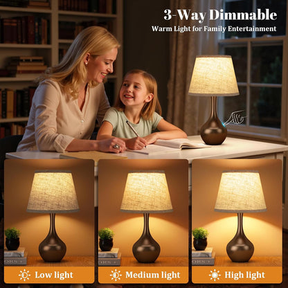 Seealle Touch Table Lamp for Bedroom, 3-Way Dimmable Small Bedside Lamps for Night Stands with Wires, Wood-Paint Desk Lamp for Kids Room, Office, Living Room, End Table(LED Bulb Included)
