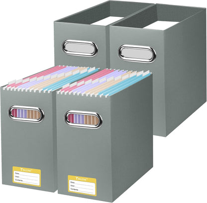 BALEINE File Organizer Box, Cardboard File Folder Organizer with Handle for Letter Size, Portable Collapsible Hanging Filing Box for Home Office Document Storage (2 Pack, Black)