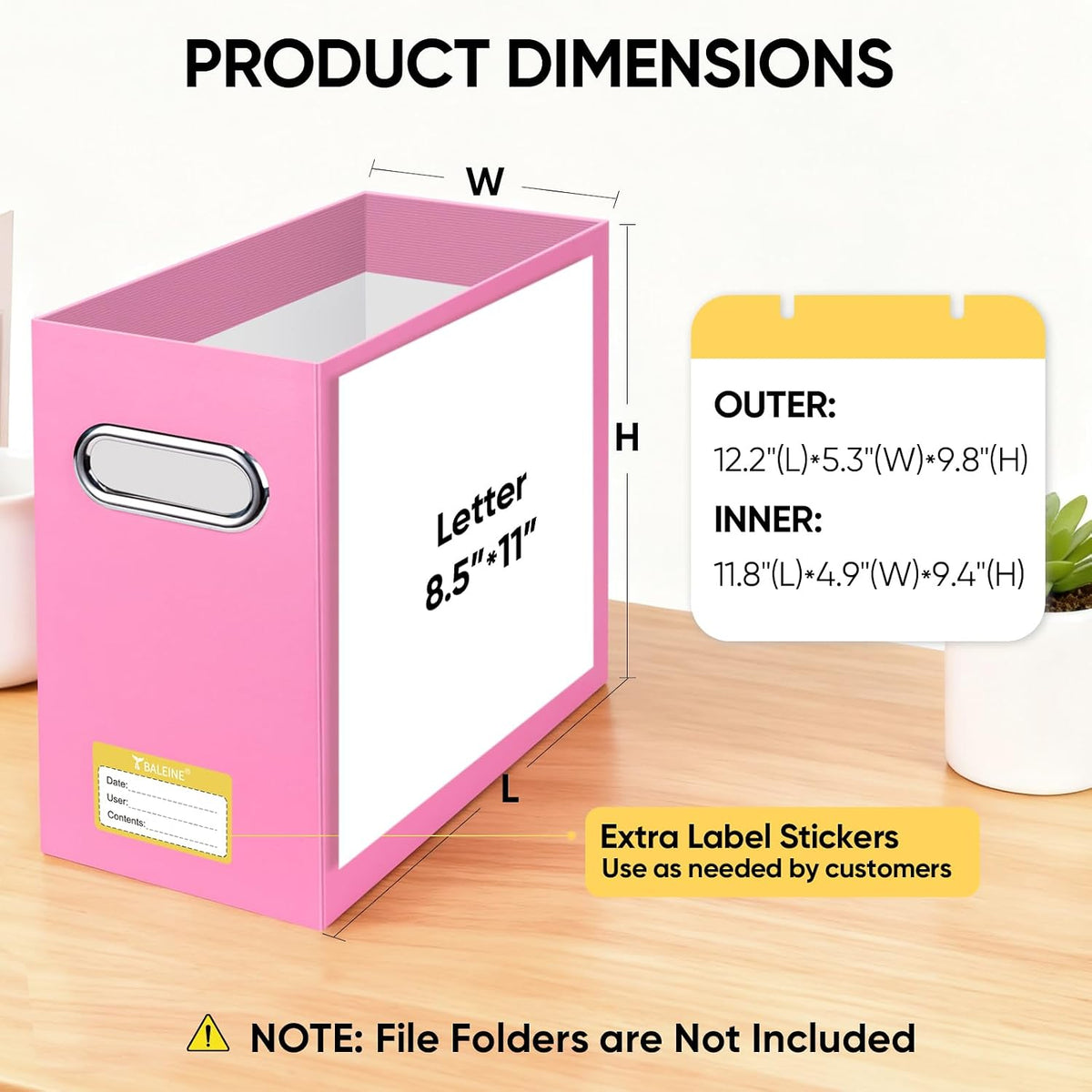 BALEINE File Organizer Box, Cardboard File Folder Organizer with Handle for Letter Size, Portable Collapsible Hanging Filing Box for Home Office Document Storage (2 Pack, Black)