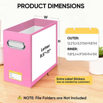 BALEINE File Organizer Box, Cardboard File Folder Organizer with Handle for Letter Size, Portable Collapsible Hanging Filing Box for Home Office Document Storage (2 Pack, Black)