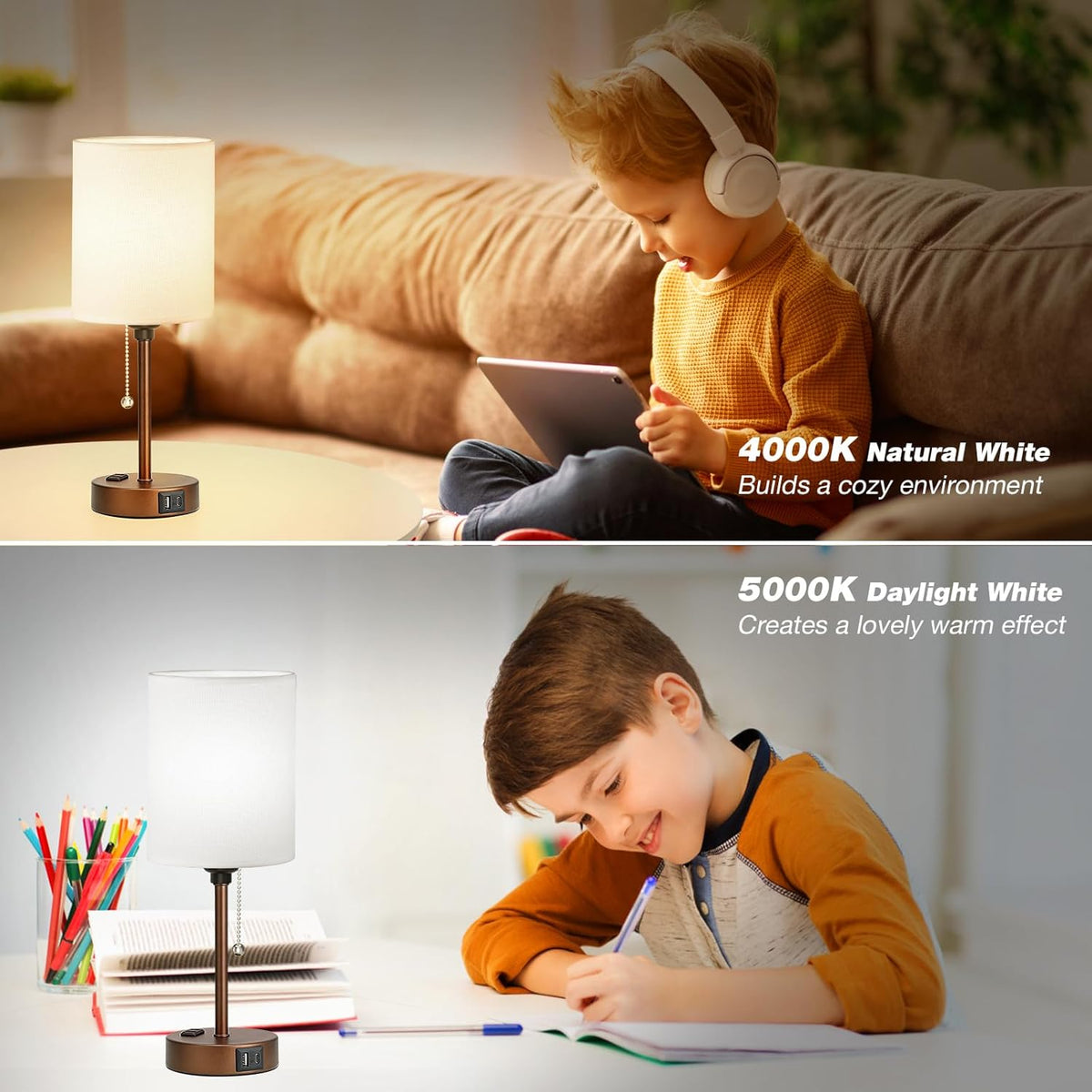 Dicoool Bedside Table Lamp for Bedroom - Small Desk Lamp with USB Ports