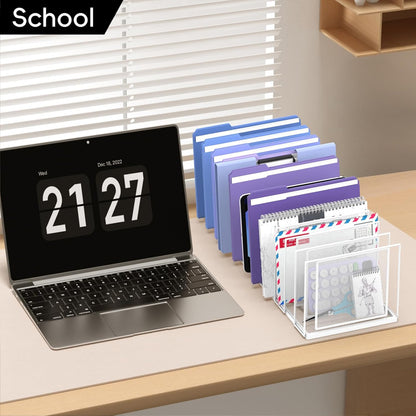 File Organizer for Desk, 5-Section Vertical File Sorter, Paper Holder Organizer Standing Metal File Folder for Office Home Classroom, Black