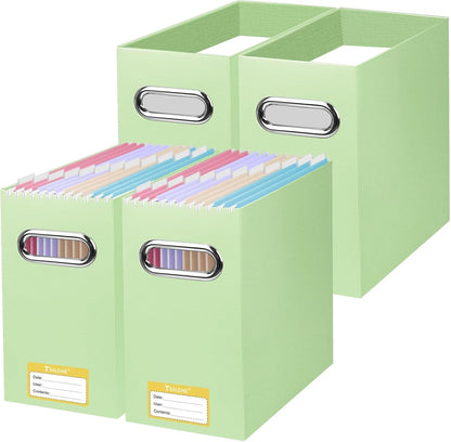 BALEINE File Organizer Box, Cardboard File Folder Organizer with Handle for Letter Size, Portable Collapsible Hanging Filing Box for Home Office Document Storage (2 Pack, Black)