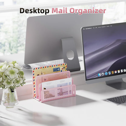 Marbrasse Mail Organizer for Desk, 3-Slot Mesh Metal Mail Holder countertop, Letter Holder, Office Desktop Envelope and Document Storage Rack (2P)