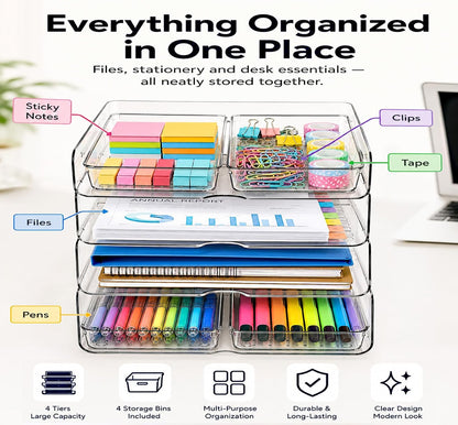 DCA Large Capacity Desk Organizer, 4 Tier Paper Organizer, File Organizer for Desk, Stackable Paper Tray for Office, Home and School