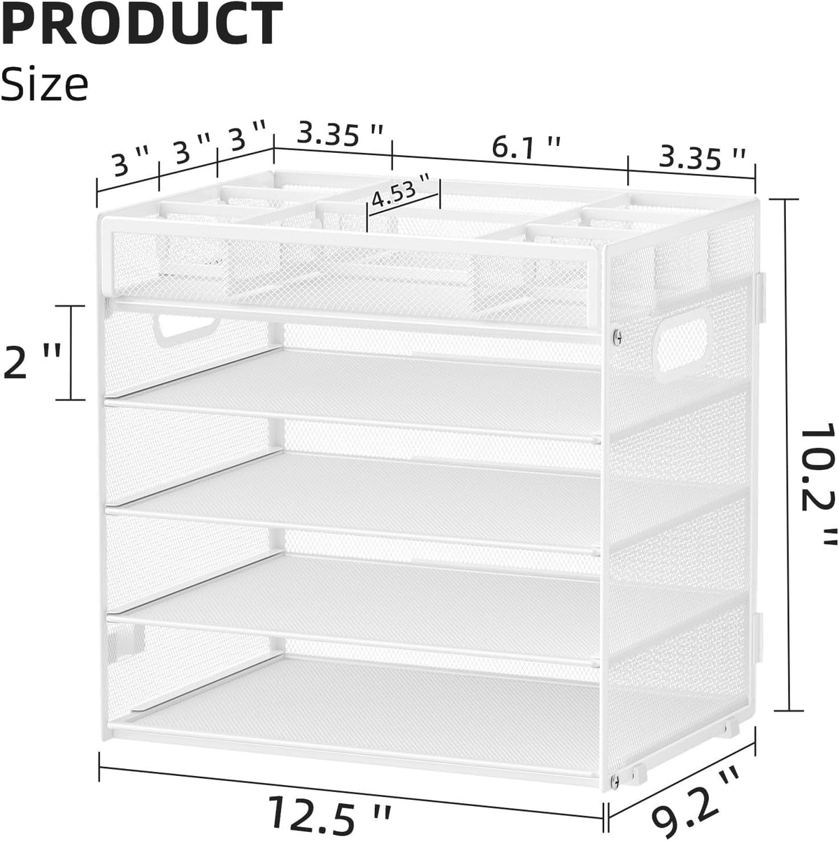 Marbrasse 5 Tier Paper Organizer Letter Tray, Mesh Desk File Organizer with Handle, Paper Sorter Desk Organizer for Home Office Supplies - Black, Adjustable