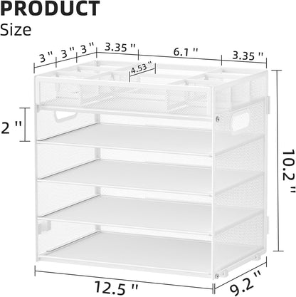 Marbrasse 5 Tier Paper Organizer Letter Tray, Mesh Desk File Organizer with Handle, Paper Sorter Desk Organizer for Home Office Supplies - Black, Adjustable