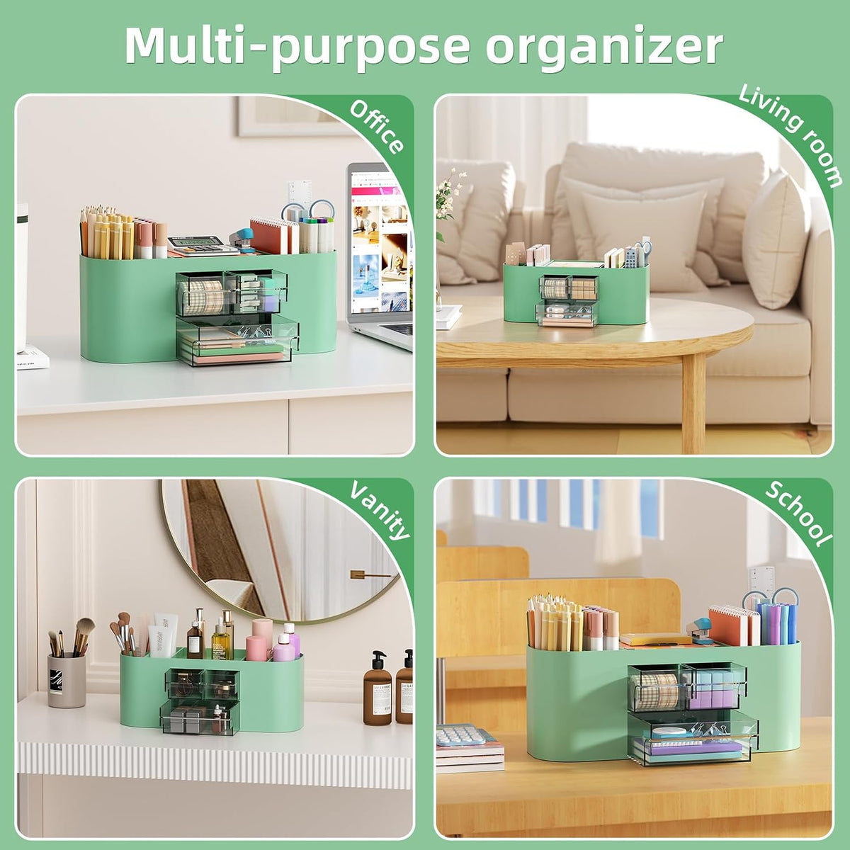 Marbrasse Desk Organizer Pen Holder for Desk with 3 Drawers, Multi-Functional Pencil Holder, Desk Organizers and Accessories with 7 Compartments for Home, School, Classroom(Pink)