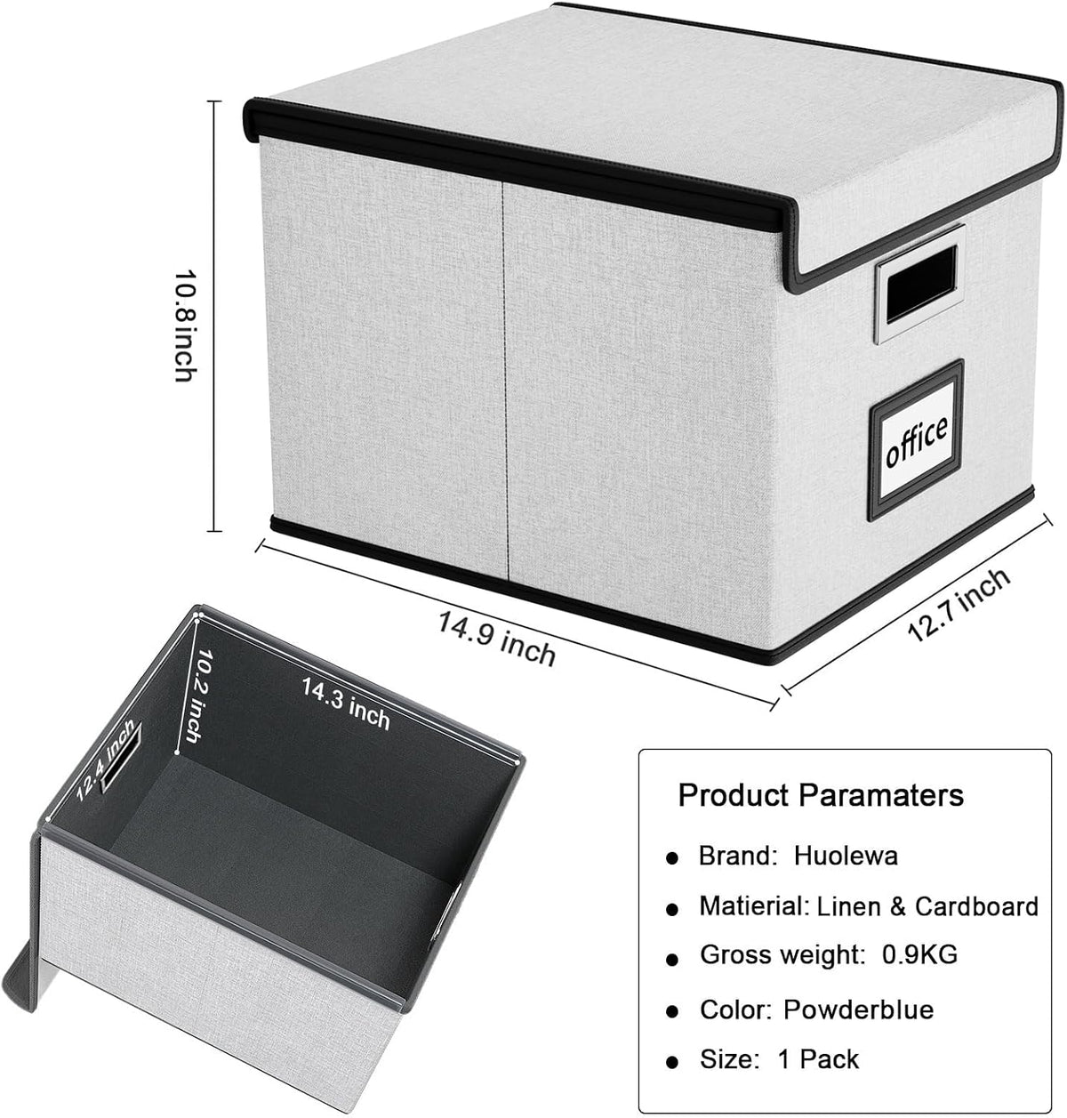 Upgraded Portable File Organizer Box with Lid, Collapsible Linen Hanging Filing Storage Boxes with Plastic Slides, Decorative Home/Office Filing System Box for File and Folders Storage (Gray)