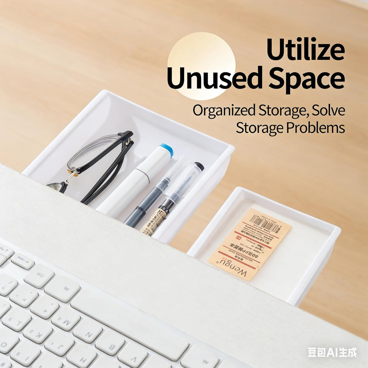 Under Desk Drawer Organizer – Self-Adhesive Hidden Storage Tray for Office & Home, Large Capacity, No Drilling, Black