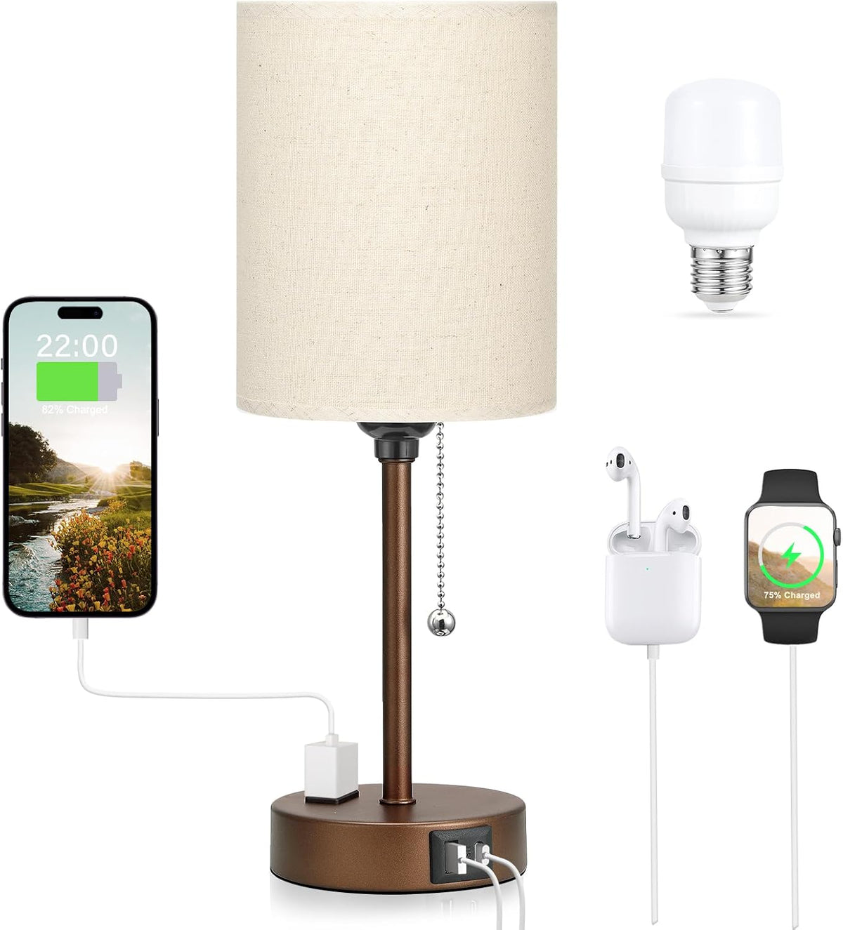 Dicoool Bedside Table Lamp for Bedroom - Small Desk Lamp with USB Ports