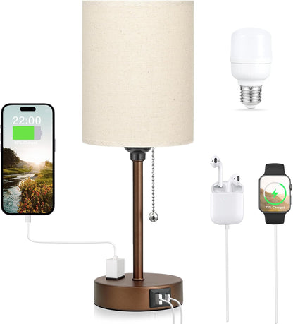 Dicoool Bedside Table Lamp for Bedroom - Small Desk Lamp with USB Ports