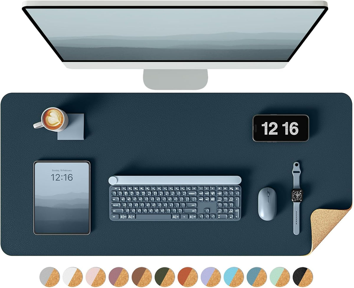 Double-Sided Desk Pad, 31.5"x15.7"Leather Desk Mat, Eco Cork Desk Pad Protector,Large Mouse Pad,Waterproof Desk Blotter for Office/Home(Coffee)
