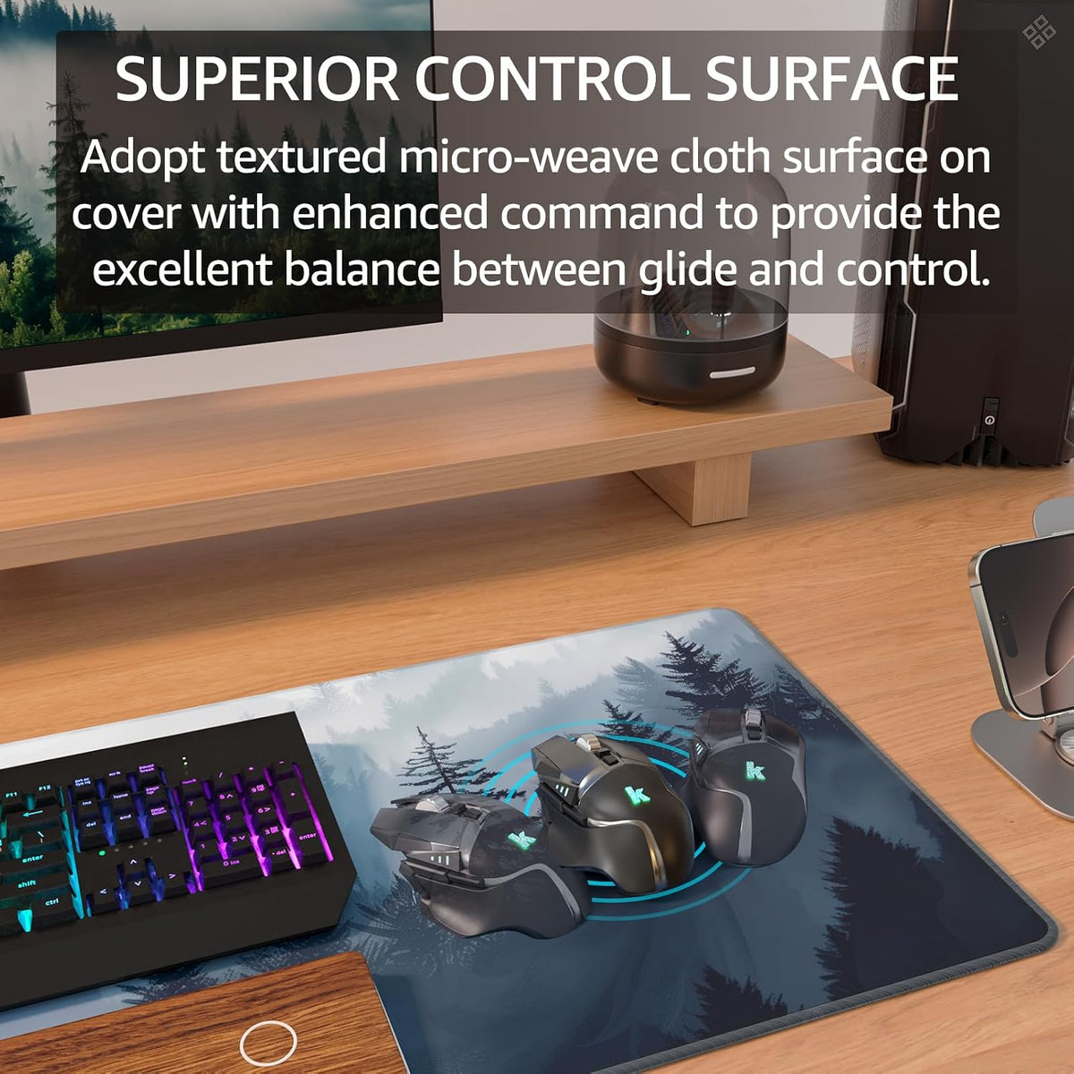 KTRIO Large Gaming Mouse Pad Desk Mat for Gamer, 31.5" x 11.8", Black, XL | Extended Size Design, Superior Micro-Weave Cloth, Non-Slip Rubber Base, Durable Stitched Edges, Water-Resistant Coating