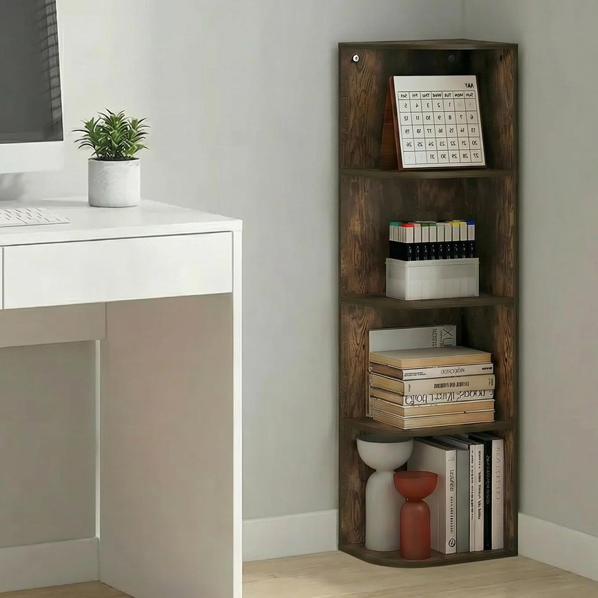 Furinno PASIR Book Shelf, 2-Tier Modern Bookshelf, Open Shelves Bookcase 9 x 12 x 21, Easy Assembly, for Living Room, Bedroom, Home Office, White